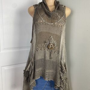 M For Bolide Womens Mohair Overthrow Top Sz Large Boho Crochet Whimsical slouchy